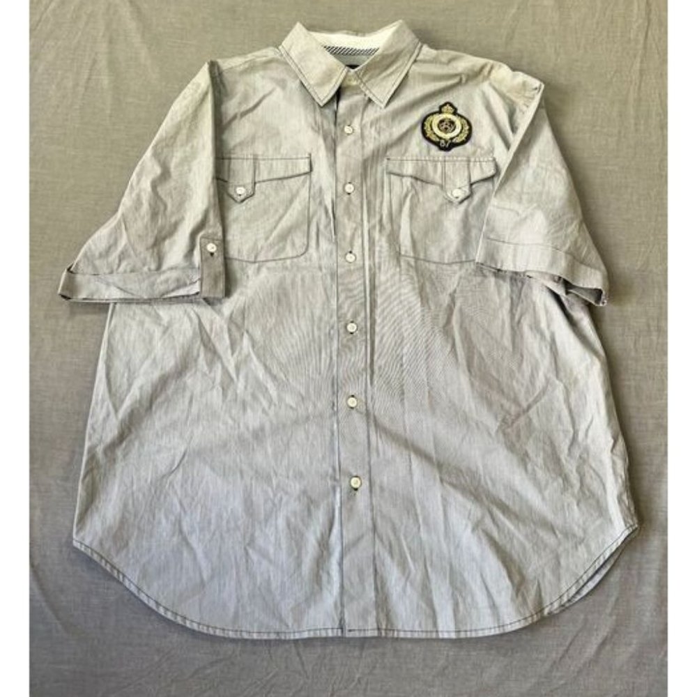 Eight 732‎ Button Up Shirt Adult 2XL Gray Logo Short Sleeve Casual Mens.